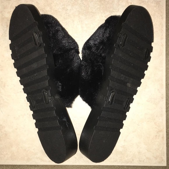 Black Fuzzy Slip On Shoes - Picture 5 of 5